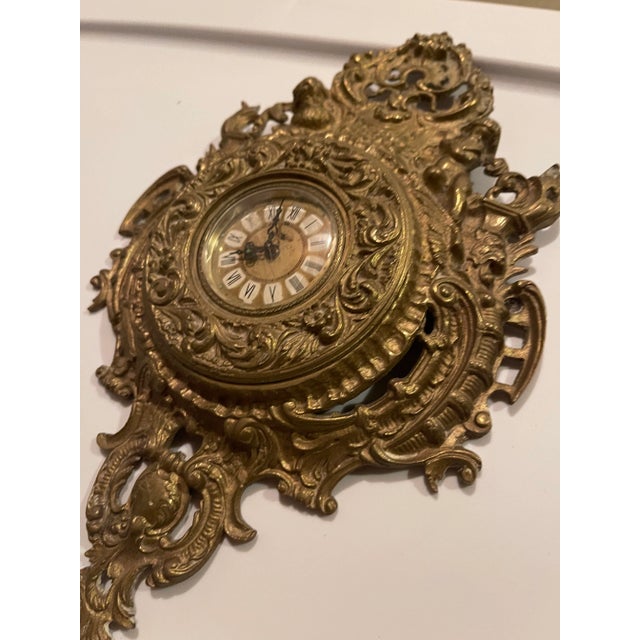 1950s Golden Bronze Wall Clock For Sale - Image 4 of 8