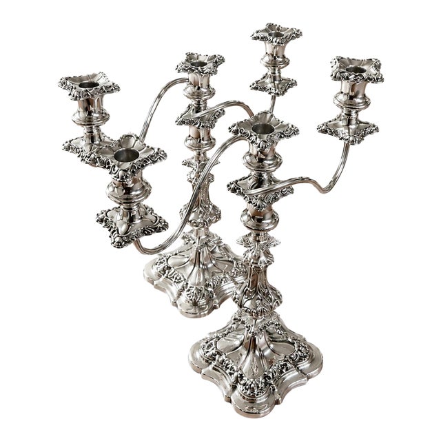 Pair Barker Ellis English Silver Plate Convertible Candelabra 3 Light Candlesticks Vintage For Sale