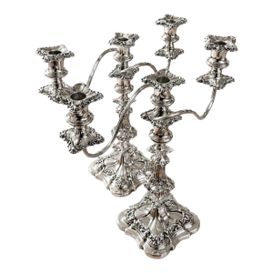Pair Barker Ellis English Silver Plate Convertible Candelabra 3 Light Candlesticks Vintage