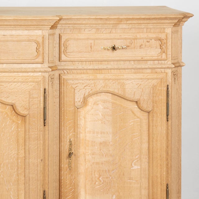 20th Century Long Bleached Oak Sideboard Buffet From Belgium For Sale - Image 11 of 17