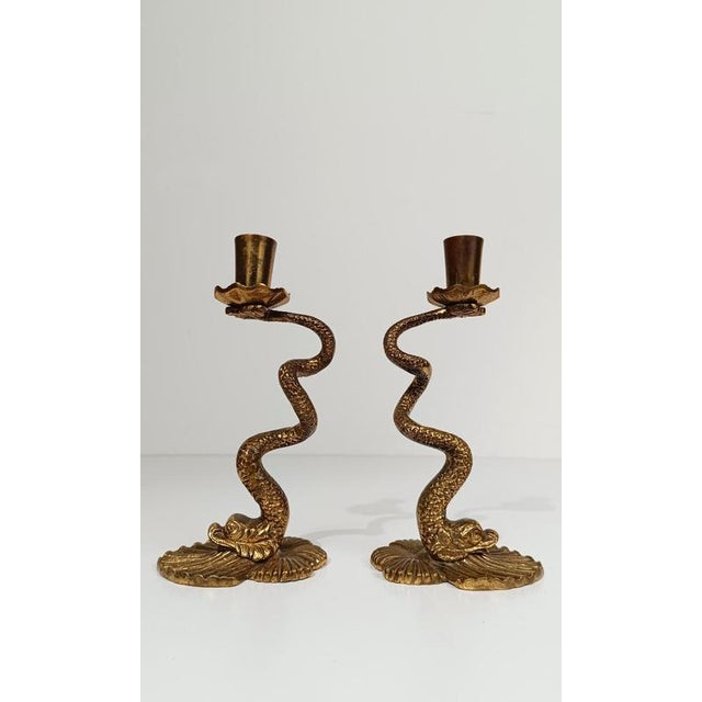 Vintage Italian Baroque Style Brass Dolphin Candlesticks, 1950s, Set of 2 For Sale - Image 4 of 18