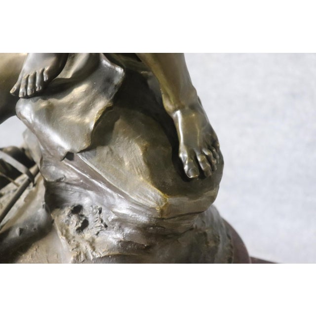 Rouge Marble Pedestal With Bronze E. Piccault Statue For Sale - Image 11 of 18