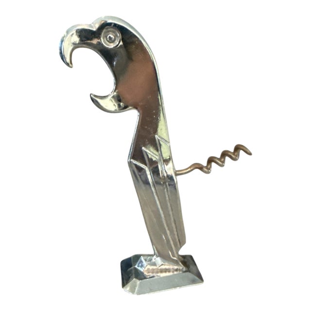 Art Deco Chrome Parrot Bottle Opener & Corkscrew by Manuel Avillar c.1920-30 For Sale