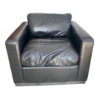 Vintage Black Leather With Down Seat Club Chair For Sale