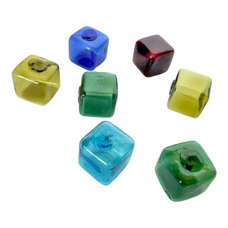 1950s Small Cube Shaped Japanese Glass Fishing Floats, Set of 7 For Sale