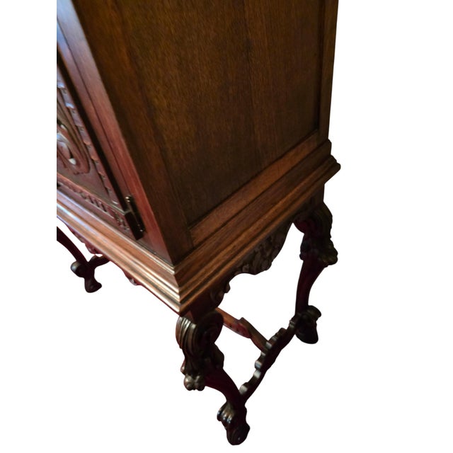 Antique Italian Renaissance Revival Walnut Marble Hutch China Liquor Cabinet Bar For Sale - Image 15 of 16