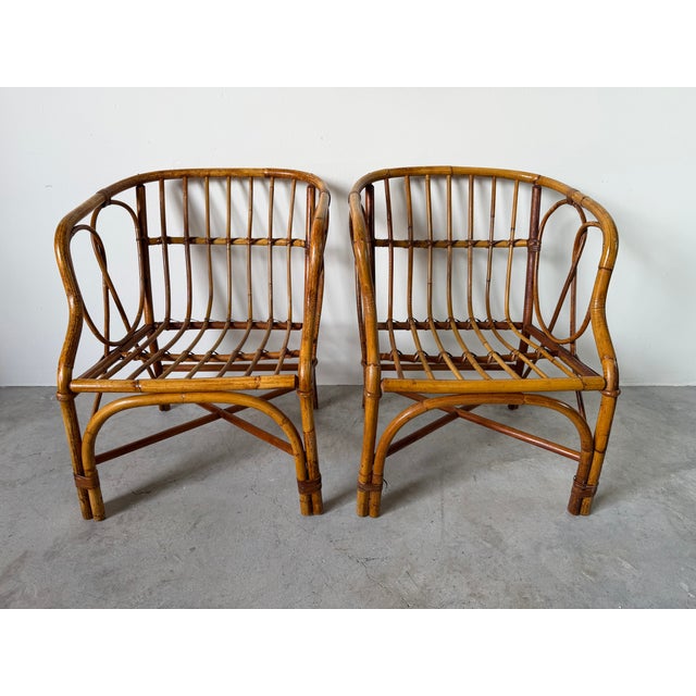 1970's Vintage Coastal Bamboo Rattan Barrel Lounge Chairs - A Pair For Sale In Miami - Image 6 of 17