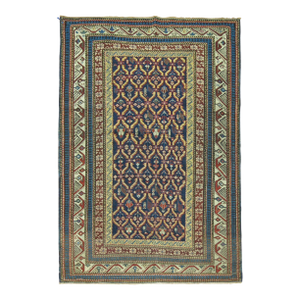 Tribal Navy Blue Antique Kuba Caucasian Handwoven Early 20th Century Rug