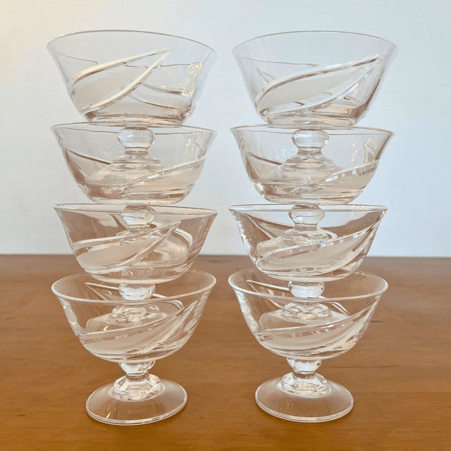 Mid-Century Crystal Punch Center Bowl and Coupe Glasses from Cristallerie de Lorraine, 1950s, Set of 9 For Sale - Image 6 of 9