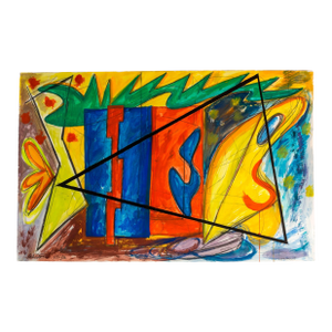 Peter StevensLarge 80s Vibrant Dynamic Drawing/Painting Memphis Milano Era, 1986