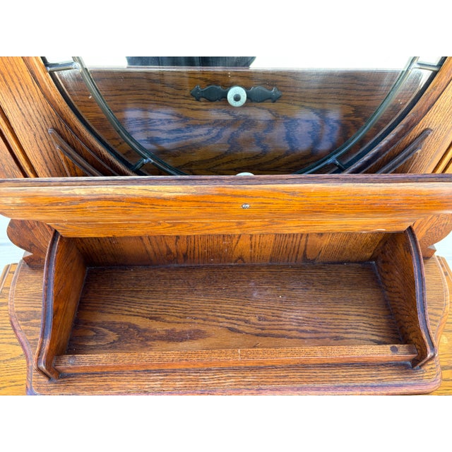 Dixie Furniture Co. 1980s Dixie Furniture Recollections Rustic Country French Solid Oak Chest With Oval Table Mirror For Sale - Image 4 of 12
