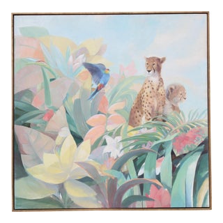 Art Deco Style Monumental Massive Art Painting of Tropical Cheetah For Sale