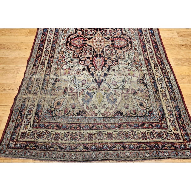 Ivory 19th Century Persian Kerman Lavar Area Rug, Handwoven Floral Pattern, Ivory & Red, 5’ X 8’ For Sale - Image 8 of 12