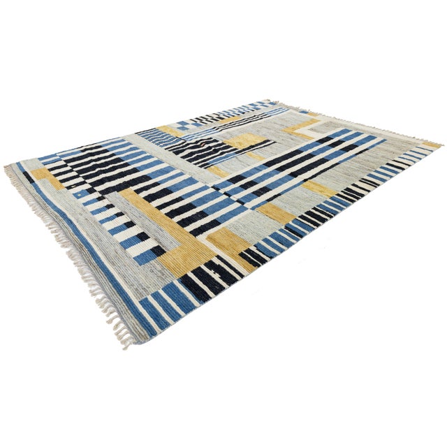 Gray Abstract Geometric Hand-Knotted Wool Rug – Modern Moroccan Style 9x12 For Sale - Image 8 of 11