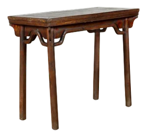 Mid 19th Century Chinese Qing Dynasty Elm Wine Table with Humpbacked Apron and Carved Spandrels