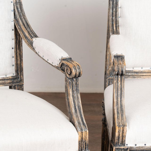 Black Pair 19th Century Swedish Gustavian Black Painted Armchairs For Sale - Image 8 of 11