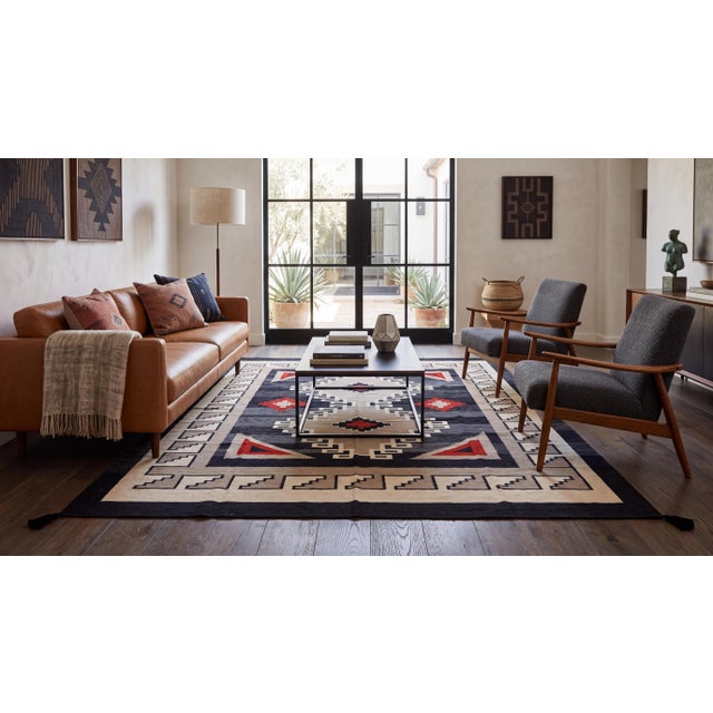 Native American Modern Navajo Style Hand-Knotted Wool Area Rug - Southwest Geometric Accent For Sale - Image 3 of 12