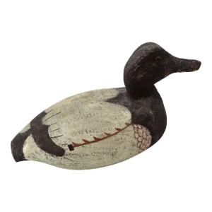Mid 20th Century Vintage American Hand Carved & Painted Chestnut Wood Duck Decoy