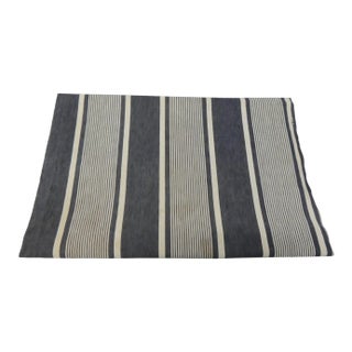 Antique French Blue and Blue Awning Stripes Cotton Fabric For Sale