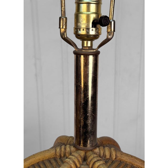 Vintage Coastal Chinoiserie Faux Rattan Pagoda Table Lamps - A Pair For Sale - Image 10 of 12