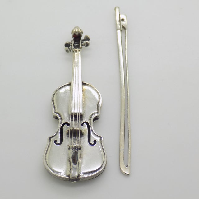 Vintage Italian Handmade Genuine Silver Violin Miniature with Metal Case by Sacchetti Silversmith, 1970s For Sale - Image 6 of 16