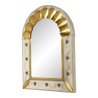 Mid 20th Century Mexican Folk Art Style Tin & Brass Arched Mirror For Sale