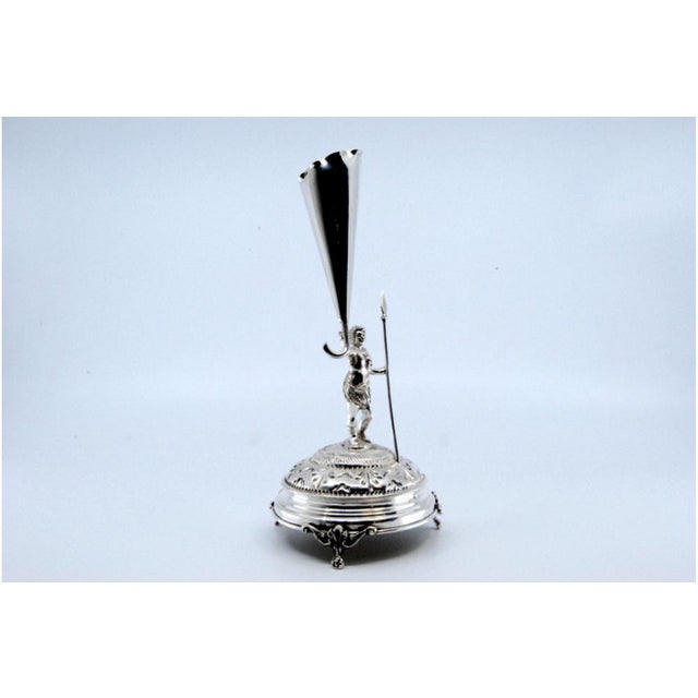 Metal Silver Toothpick Holder with Warrior For Sale - Image 7 of 10