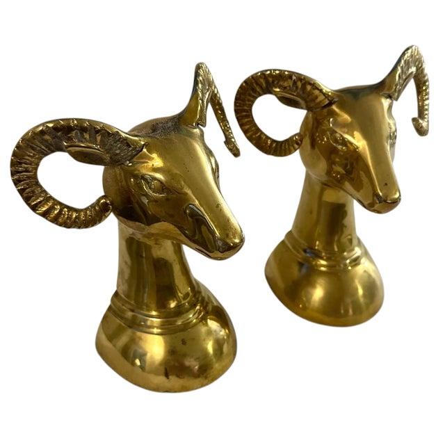 Vintage Brass Rams Head Bookends - A Pair For Sale - Image 9 of 12