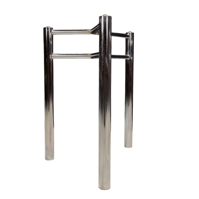 Modernist Chrome Glass Dining Table Bases, Set of 2 – Architectural 1970s Style For Sale In Tampa - Image 6 of 16