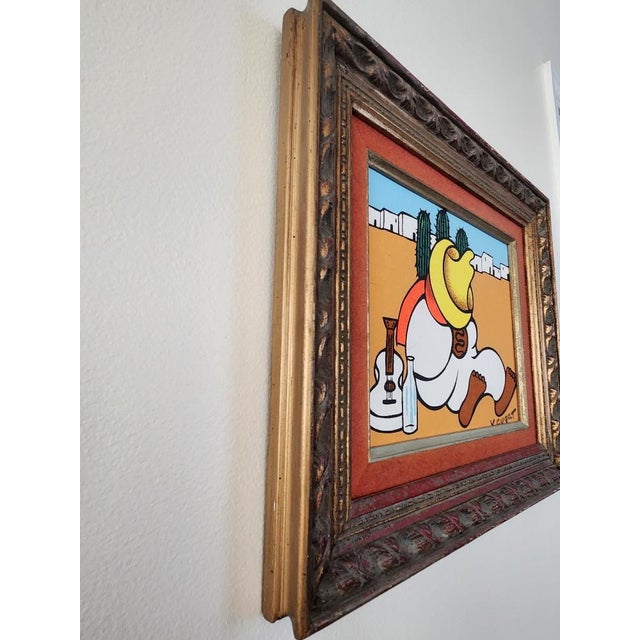 1950s Xavier Cugat Signed Mid‑Century Gouache Painting — Sombrero Figure With Guitar (Framed) For Sale - Image 5 of 5