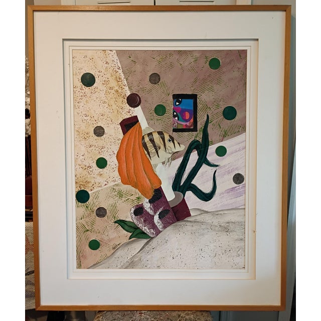 Signed by 'Peters' Large Mid-Century Style Modern Abstract Fish Mixed Media Collage - Framed For Sale - Image 9 of 18