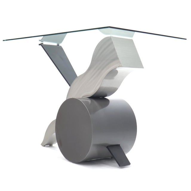 Forged Steel Base Glass Top Console Sofa Table For Sale - Image 6 of 12