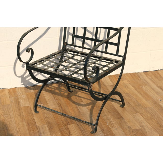 Pair of Hervé Baume French Wrought Iron Folding Patio Chairs | Outdoor Garden Armchairs | France 1970s For Sale - Image 13 of 18