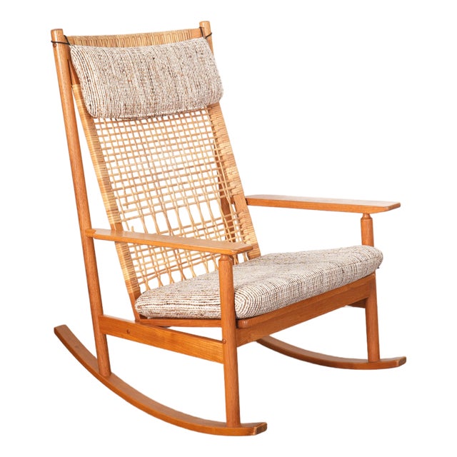1960s Attributed to Hans Olsen for Juul Kristensen Model 532-a Teak and Cane Rocking Chair - Denmark For Sale