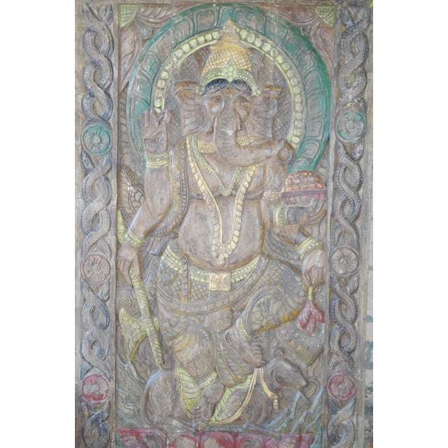 Mid-Century Modern Artisan Carved Shiva Tandav Wall Panel – Vintage Temple Art in Reclaimed Wood 72x36 For Sale - Image 3 of 5