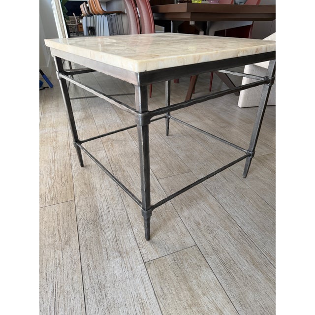 Ethan Allen Premium Ethan Allen Vida Fossilized Stone-Top End Table in Paris Iron For Sale - Image 4 of 5