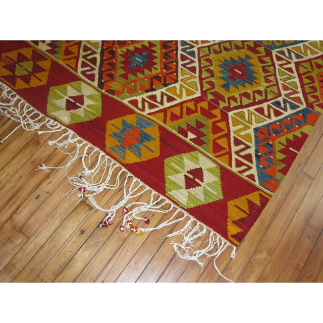 Vintage Zabihi Collection Bright Turkish Kilim Geometric Tribal Flat-Weave - 5'8" x 8'4" For Sale - Image 4 of 6