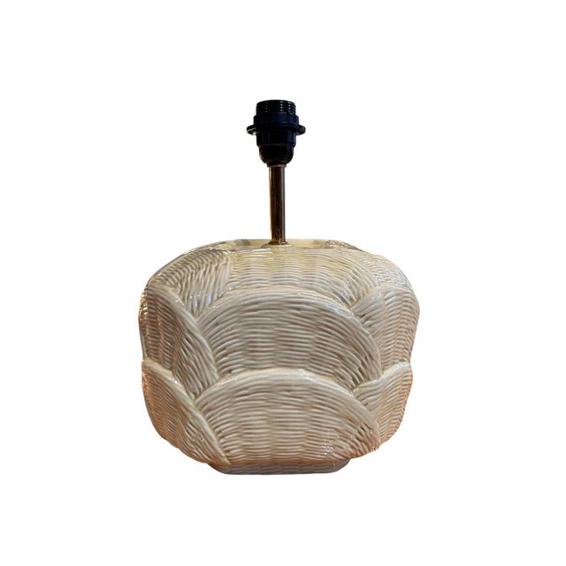 Pair of Italian table lamps from the 1970s, attributed to Tommaso Barbi. The ceramic bases feature a distinctive embossed...