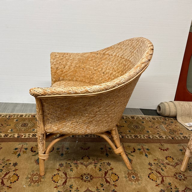 Mid 20th Century Woven Rattan Tub Chairs, Pair For Sale In San Francisco - Image 6 of 12
