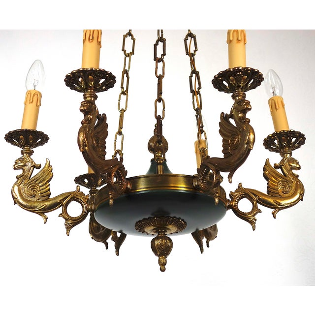 French Empire Brass Swan Chandelier from Unbekannt, 1940s For Sale - Image 10 of 15