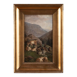 Original Danish 19th Century Small Oil on Canvas Painting of Goats on a Mountainside, Signed i.p Møller For Sale
