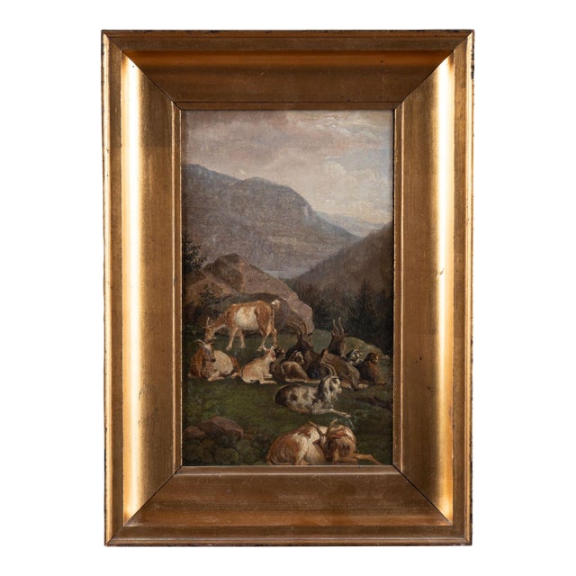 Original Danish 19th Century Small Oil on Canvas Painting of Goats on a Mountainside, Signed i.p Møller For Sale