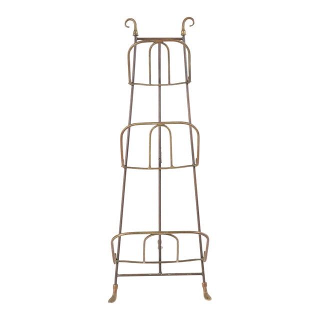Early 20th Century Brass Tripod Tier Magazine Rack For Sale