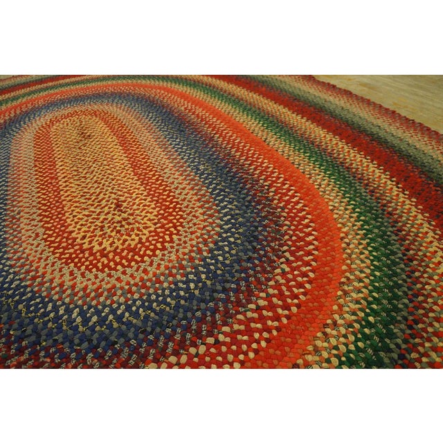 1930s Multicolor Folk Art Antique Oval American Braided Rug 6'10" X 9'2" Cotton Carpet For Sale - Image 10 of 15