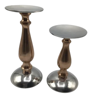 Silver & Rose Gold Anodized Aluminum Pillar Candle Holders - A Pair