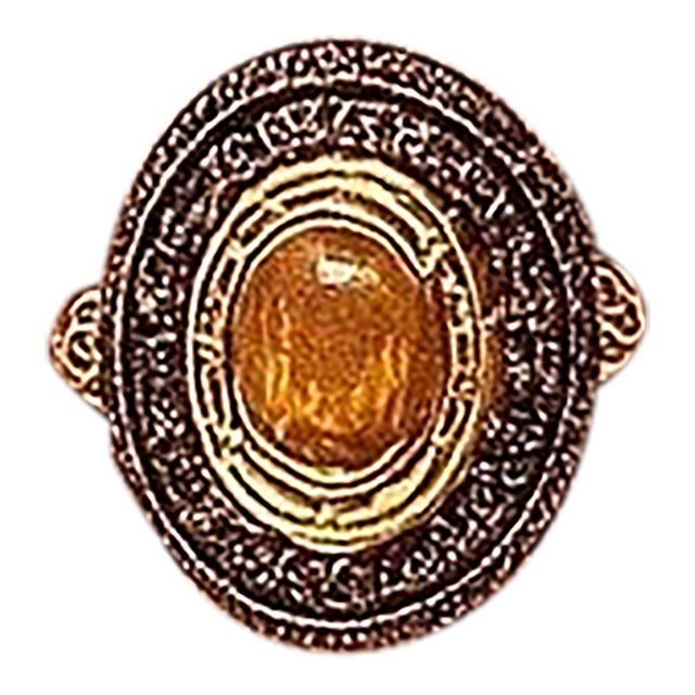 Bochic "Orient" Vintage Fancy Yellow Sapphire Ring Set In 18K Gold & Silver For Sale
