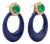 14k Yellow Gold Emerald, Diamond & Lapis Door Knocker Clip-on Earrings, Pair For Sale