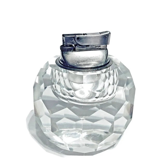 Mid-Century Modern Large Mid Century Modern Faceted Hexagonal Heavy Crystal Cigarette Lighter For Sale - Image 3 of 8