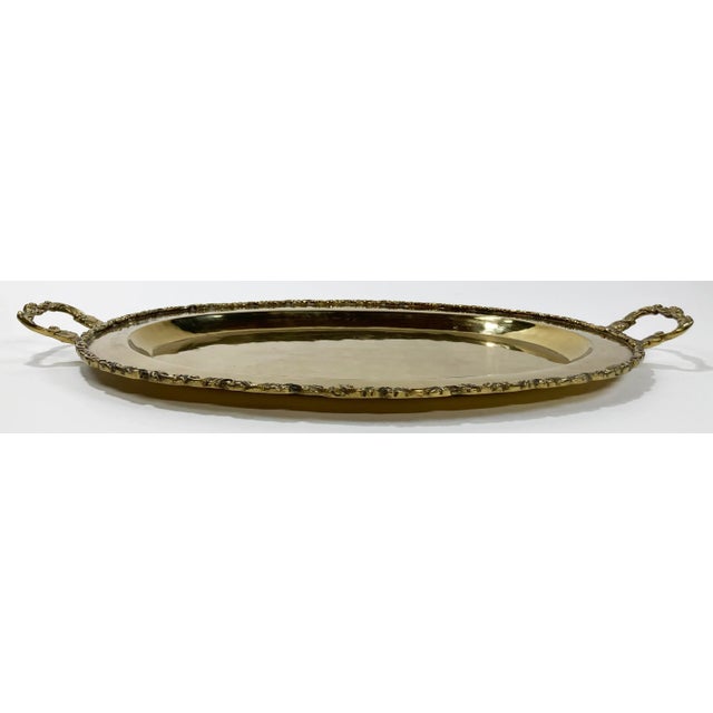 Victorian VIntage Victorian Style Scrolled Edge Oval Brass Tray For Sale - Image 3 of 6