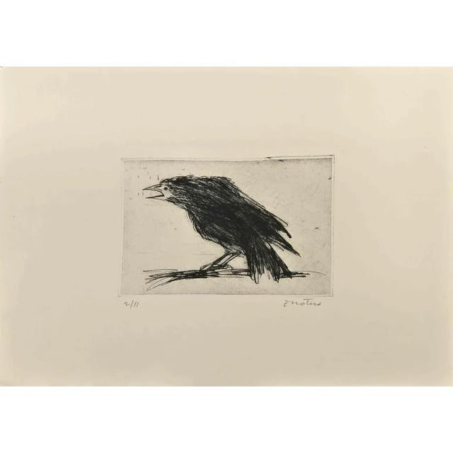 Crow is an Etching realized by Enotrio Pugliese in 1963. Limited edition of 11 copies numbered and signed by the artist....